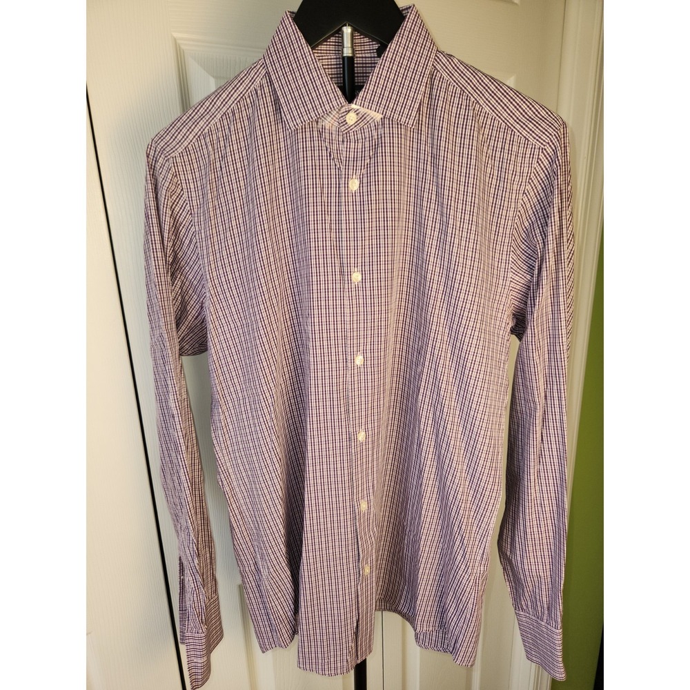 Boss Hugo Boss Mens Dress Shirt Purple Plaid Button-Down Slim Fit Stretch  38/15